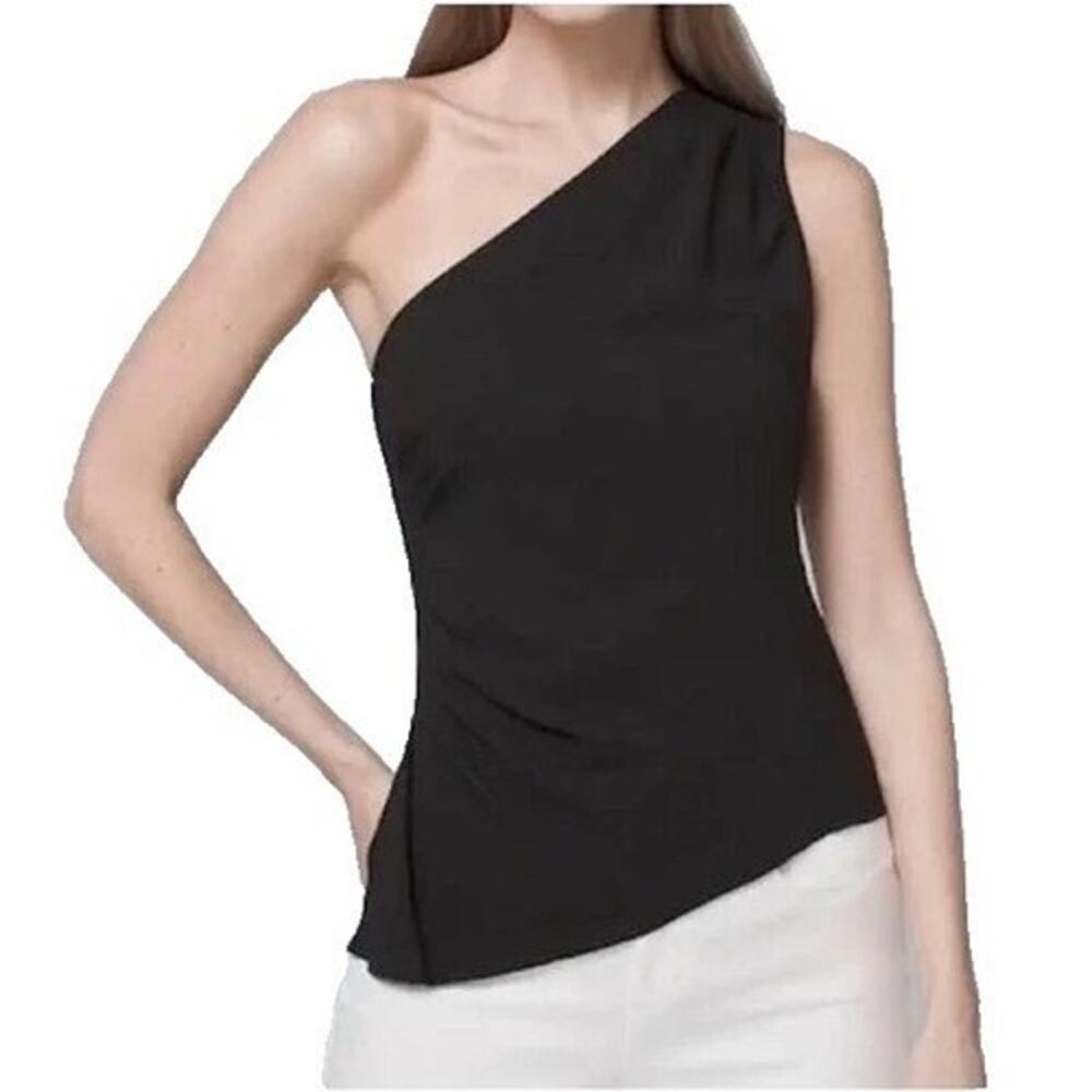 NWT WHBM Black One Shoulder Draped Asymmetric Top Blouse 2